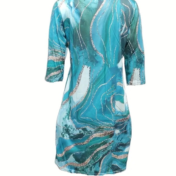 New Vibrant Green and Blue Abstract Dress - Picture 2 of 6